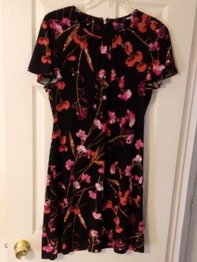 Tommy Hilfiger Black Floral Mini Dress with Pink & Red Blooms
